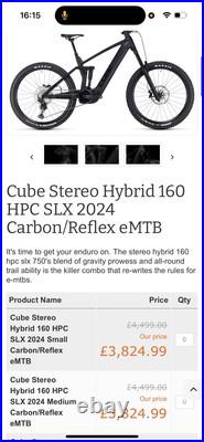 2024 Cube Stereo Hybrid 160 SLX Carbon Frame