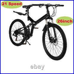 26 Full Suspension Mountain Bike 21 Speed Folding Frame Unisex Adult Bicycle