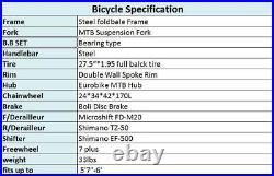 27.5 Full Suspension Folding Mountain Bike 21 Speed Mens Bicycle Foldable Frame