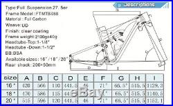 27.5er Full Suspension Frame 650B Carbon MTB Mountain Bike Frame 16/18/20 BSA