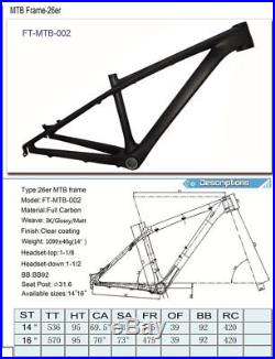 3K Glossy Carbon Bike Frame Fiber 26er MTB Mountain Frameset 14 Bicycle Frames