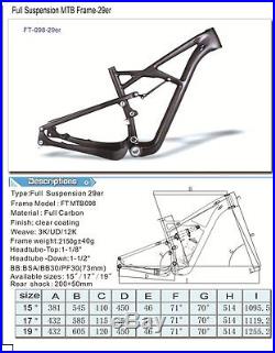 Black Full Suspension 29er Carbon Fiber MTB Bike Frame Mountain Bicycle UD Matte
