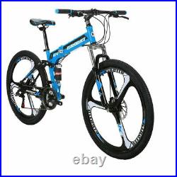 Foldable Mountain Bike Frame 26 Wheel Shimano 21 Speed Blue