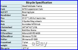 Full Suspension Folding Mountain Bike 21 Speed 27.5 Mens Bicycle Foldablt Frame