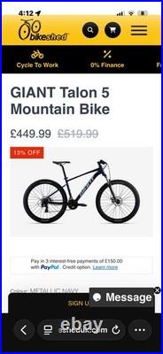 Giant Talon 3 Mountain Bike 2023 Large Frame, 27.5 Wheels, Hardtail