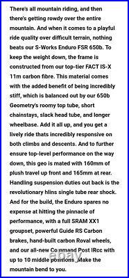 L Specialized Enduro S-Works 650b Carbon Frame Ohlins Shock Invistaped Excellent