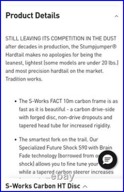 Specialized S-Works Stumpjumper Carbon 26 17 inch Mountain Bike medium 2009 ht