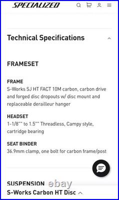Specialized S-Works Stumpjumper Carbon 26 17 inch Mountain Bike medium 2009 ht
