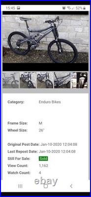 Whyte 46 26 in MTB Grey M Frame Full Suspension Hydraulic 4 pot Disc Brakes